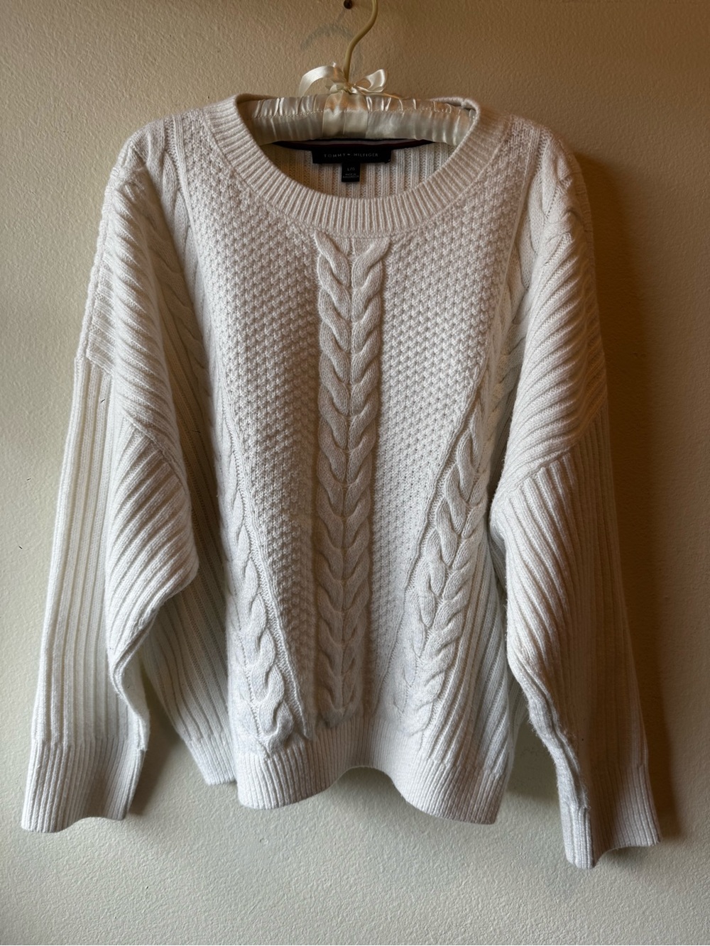 Tommy Hilfiger Cream Cable Knit Crew Neck Sweater